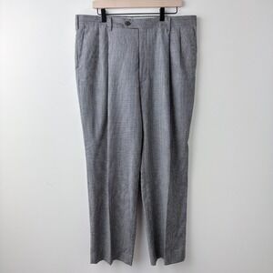 BERLE Pleated Wool Pants Mens 36R Black & White Houndstooth Check Classic Slacks